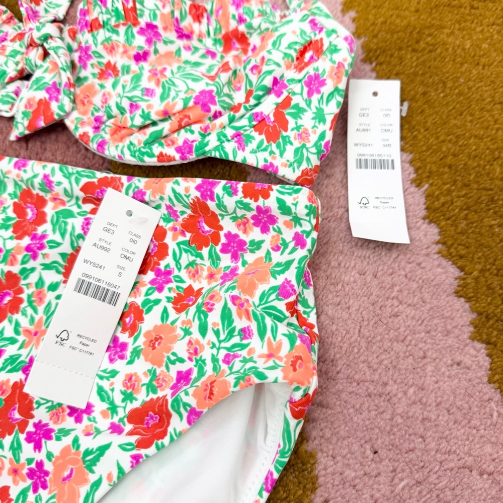 J.Crew Storybook Floral Bikini Set 34B Underwire Top High Waist Bottom Small NWT - Picture 4 of 7